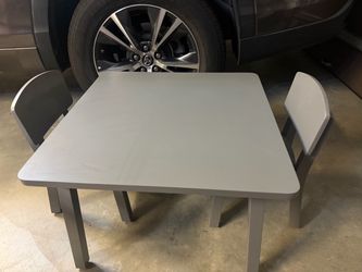 Grey wooden crate and barrel kids  Table and 2 Chairs Set