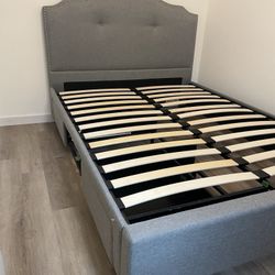 Baxton Studio Armeena Queen Storage Bed Frame with Upholstered Headboard in Grey 