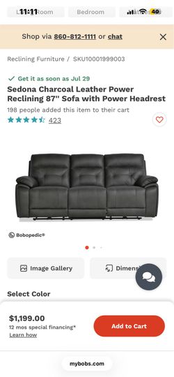 Sedona Charcoal Leather Power Reclining 87'' Sofa with Power Headrest