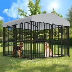 8x8x6ft Large Outdoor Dog Kennel, Metal Heavy Duty Outdoor Indoor Pet Playpen, Dog Pens