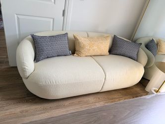 $200 Cream Boucle Curved Two-Seat Sofa