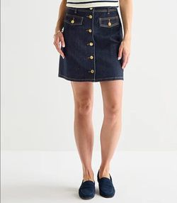 Cool Vintage Style God Tone Buttons Mini Skirt Dark Indigo