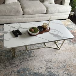 White Marble and Gold Coffee Table Rectangle Coffee Tables for Living Room Mid Century Modern Coffe Table