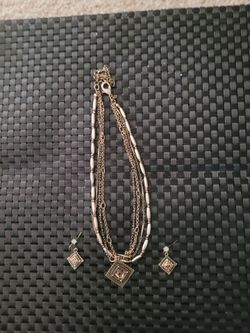 Antique Gold Multi-Chain Necklace and Earring Set