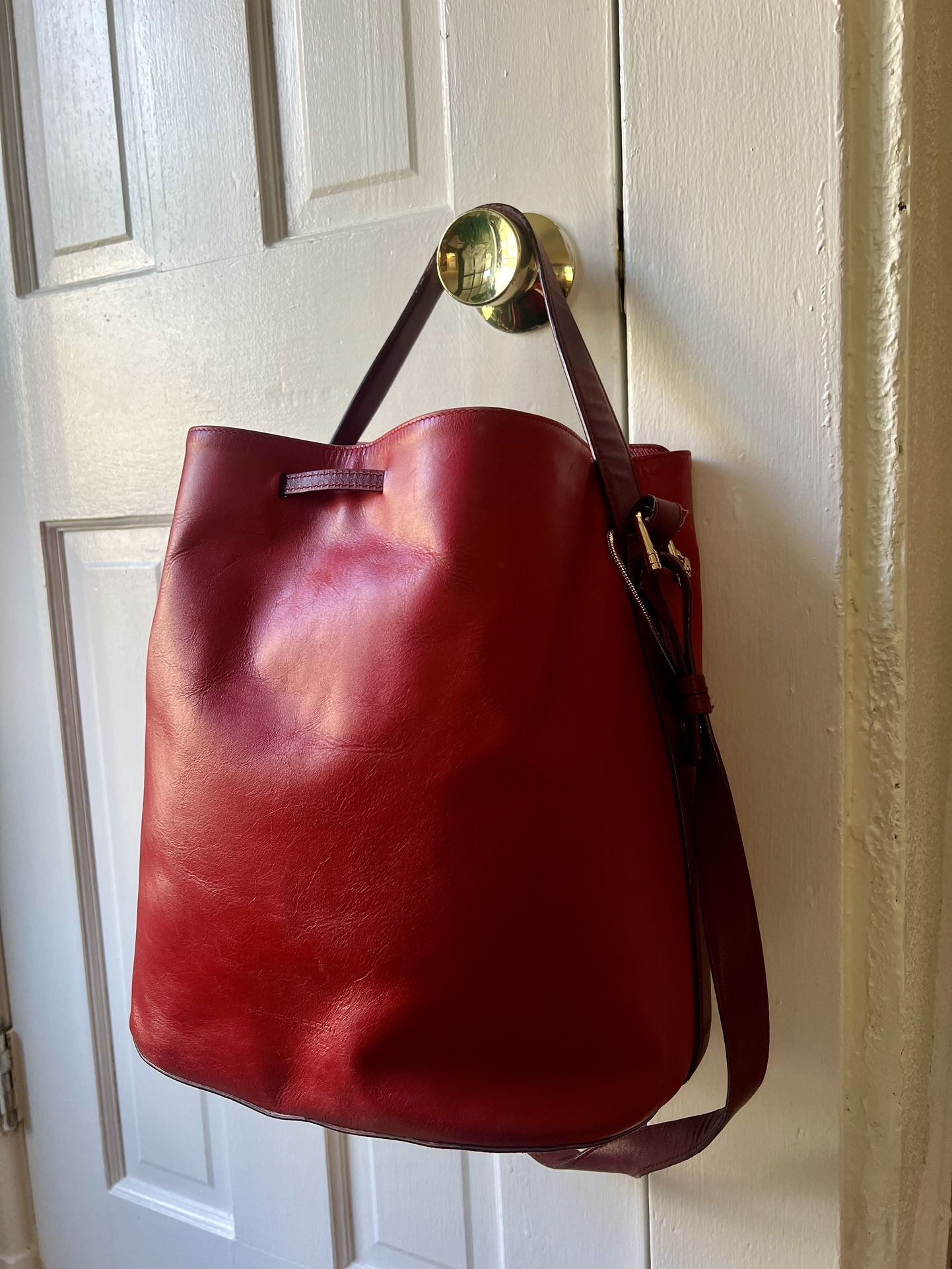 Porsche Design Red & Burgundy Italian Leather Tote – Fits Laptop, Gold Hardware, Suede Lined