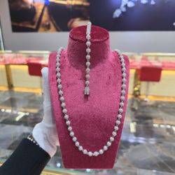 💎 Silver Moissanite Beaded Chain & Bracelet Set – 35.25 CTW | 22" Chain & 8" Bracelet | Jewelry Palace