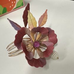 Handmade Floral Hanfu Hairpin Purple Pink Silk Thread Pearl Beaded 3.5*3.5”