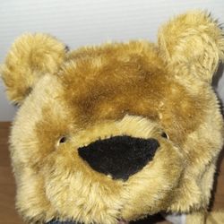 Small Kids brown bear hat with ear flaps cute fluffy warm soft plush