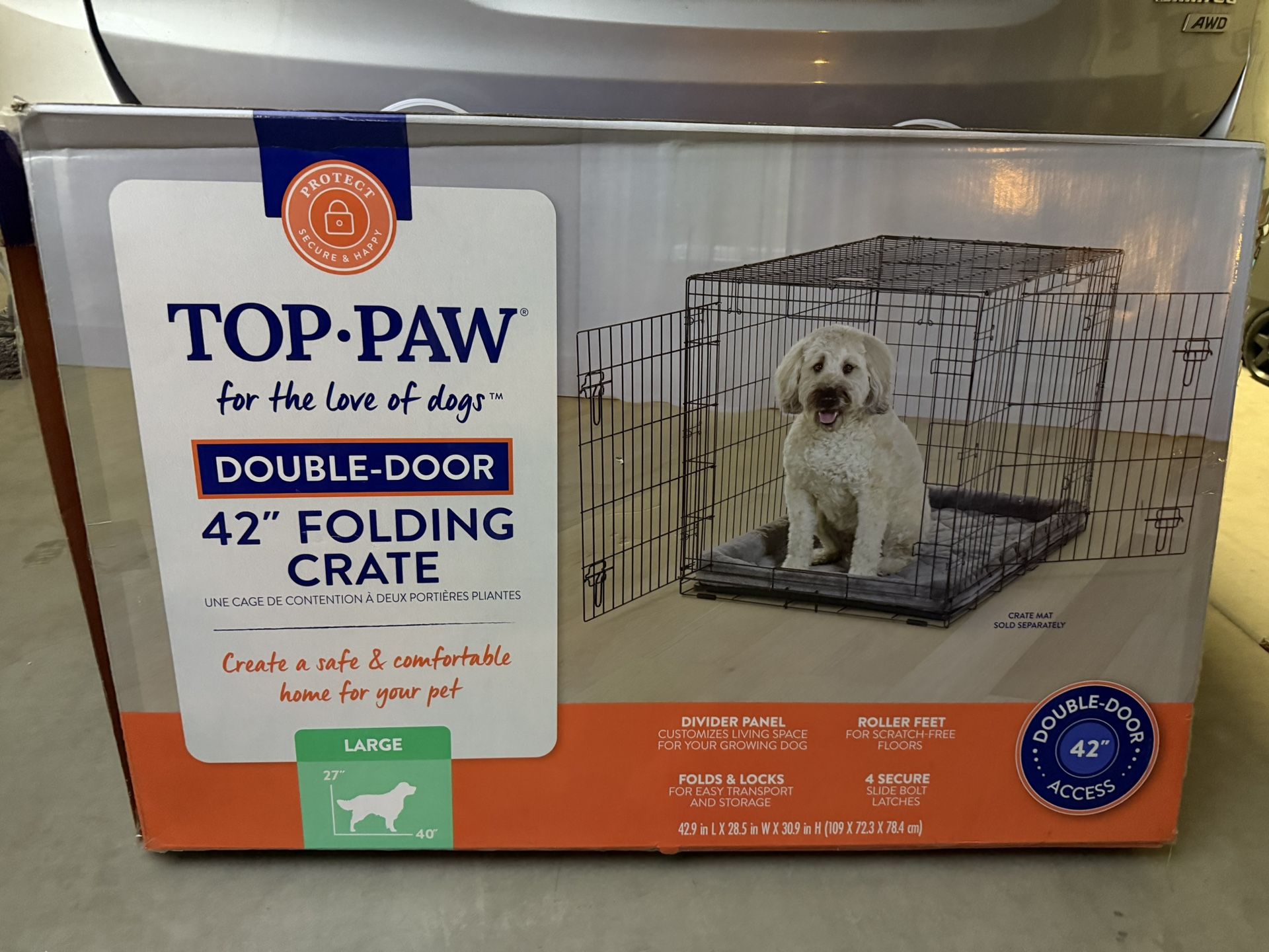 Dog Folding Crate Top Paw 42” Double Door