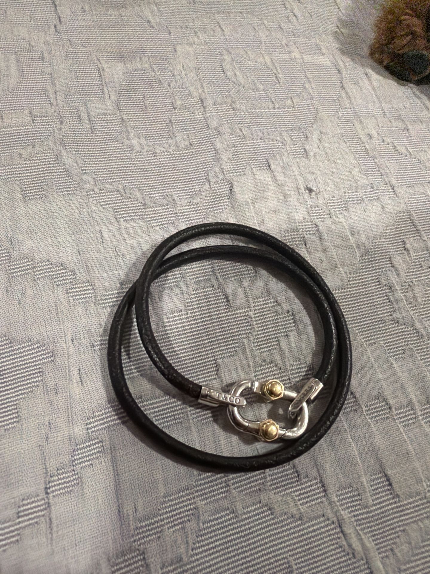 Tiffany Co Makers 1837 Sterling Silver 18K Gold Leather Cord Wrap Bracelet
