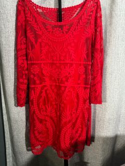 Red Floral Lace Long Sleeve Mini Dress