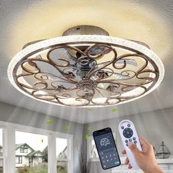 HuixuTe Rustic Caged Ceiling Fan With Lights Remote Control, Retro Industrial Ceiling Fan With Light For Kitchen Bedroom Living Room