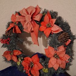 Christmas Wreath With Pine Cones And Flowers  23" X 26"