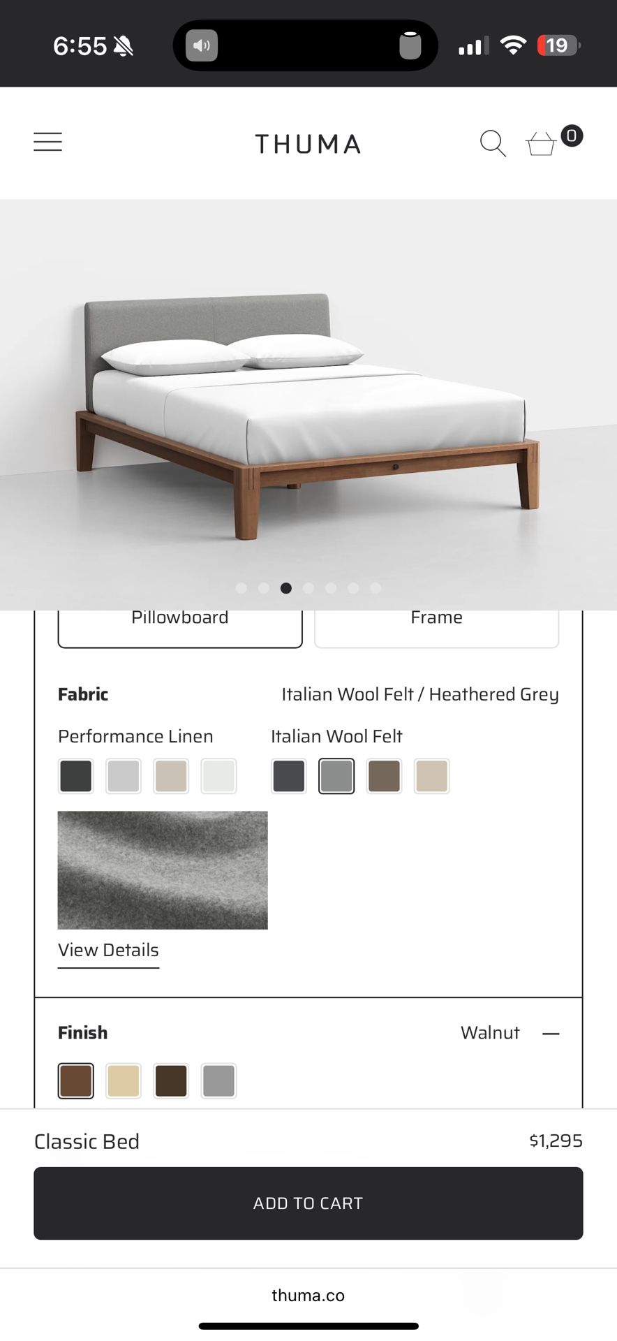 Thuma Full Size Bed Frame with Padded Headboard