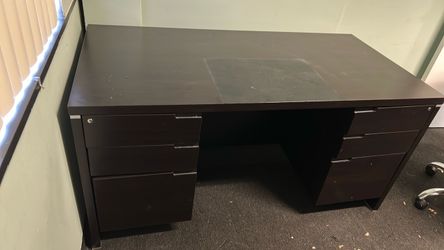 Dark Brown Wood Office Desk with Drawers