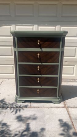 Refinished Vintage Tallboy Dresser | Sage Green + Walnut Finish