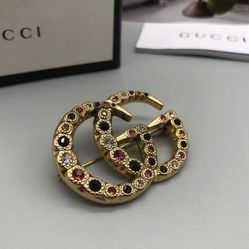 GG Logo Brooch Multi Color Stone Gold