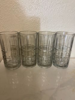 Set of 4 Anchor Hocking Manchester Clear Lead Crystal Tartan 16 oz Ice Tea Glass