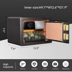 Safe Box, Money Safe Box, Digital Security Home Safe Box with Intelligent Alarm System, Alloy Steel Safe Lock Box for Home Office Hotel Business, Cash