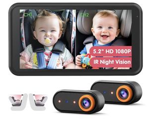 BM2 PRO Dual Baby Car Camera, 5.2-inch HD 1080P display for rear-facing car seats, IR night vision, m