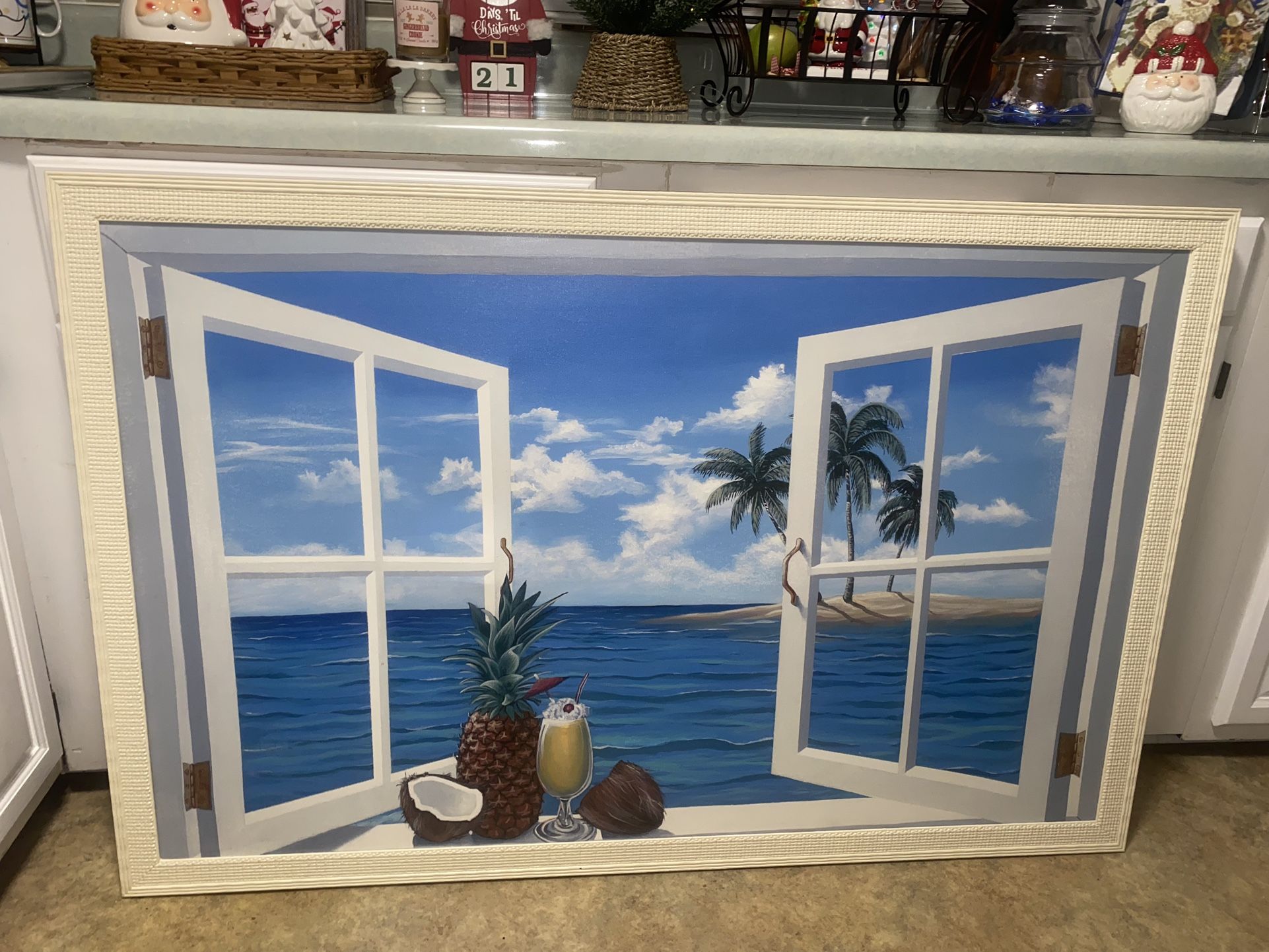 Large Coastal Picture With Display Light 