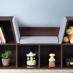 6-Cubby Kid Storage Bookcase Cushioned Reading Nook- Costway