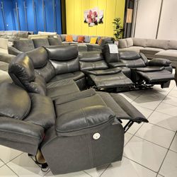 Sycamore Leather 💫 Power Recliner Sectional with Console 💥