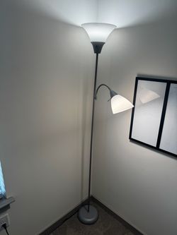 Light Gray 2-Light Floor Lamp with Adjustable Reading Light