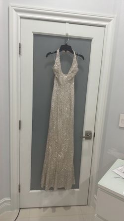 Champagne Sequin Halter Neck Long Formal Dress