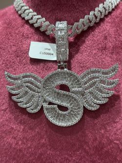 ✨ 8mm Cuban Chain (20”) with Custom “S with Wings” 17.32 CTW Pendant – Jewelry Palace 💎 