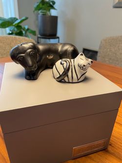 Emilia Castillo "Nuestros Compañeros" Porcelain/ Sterling Silver Cat & Dog Salt Pepper