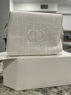Dior White Textured Cosmetic Pouch