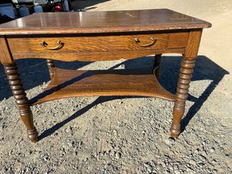 Antique Oak Arts And Crafts Mission Library Table Wirh Twisted Legs Needs TLC