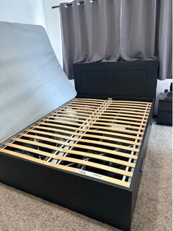 Queen IKEA BRIM NES bed frame and headboard