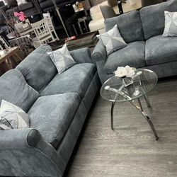 Dark Gray corduroy 2 Pc sofa and loveseat set