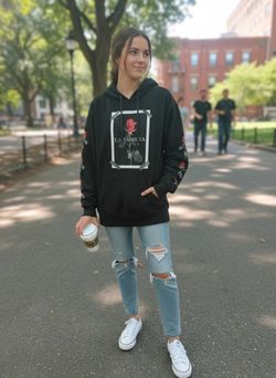 La Familia Unisex Black Hoodie With Red rose Graphic