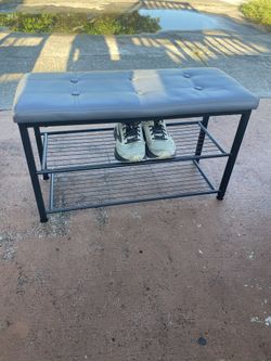 12D X W 29 X 17 H Entryway Shoe Bench with Shelves and Cushioned Seat