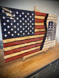 US Navy Rustic American Wooden Flag