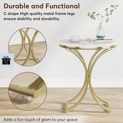 Home Tribesigns End Table, Round Sofa Side Table Coffee Table with Gold Metal Frame