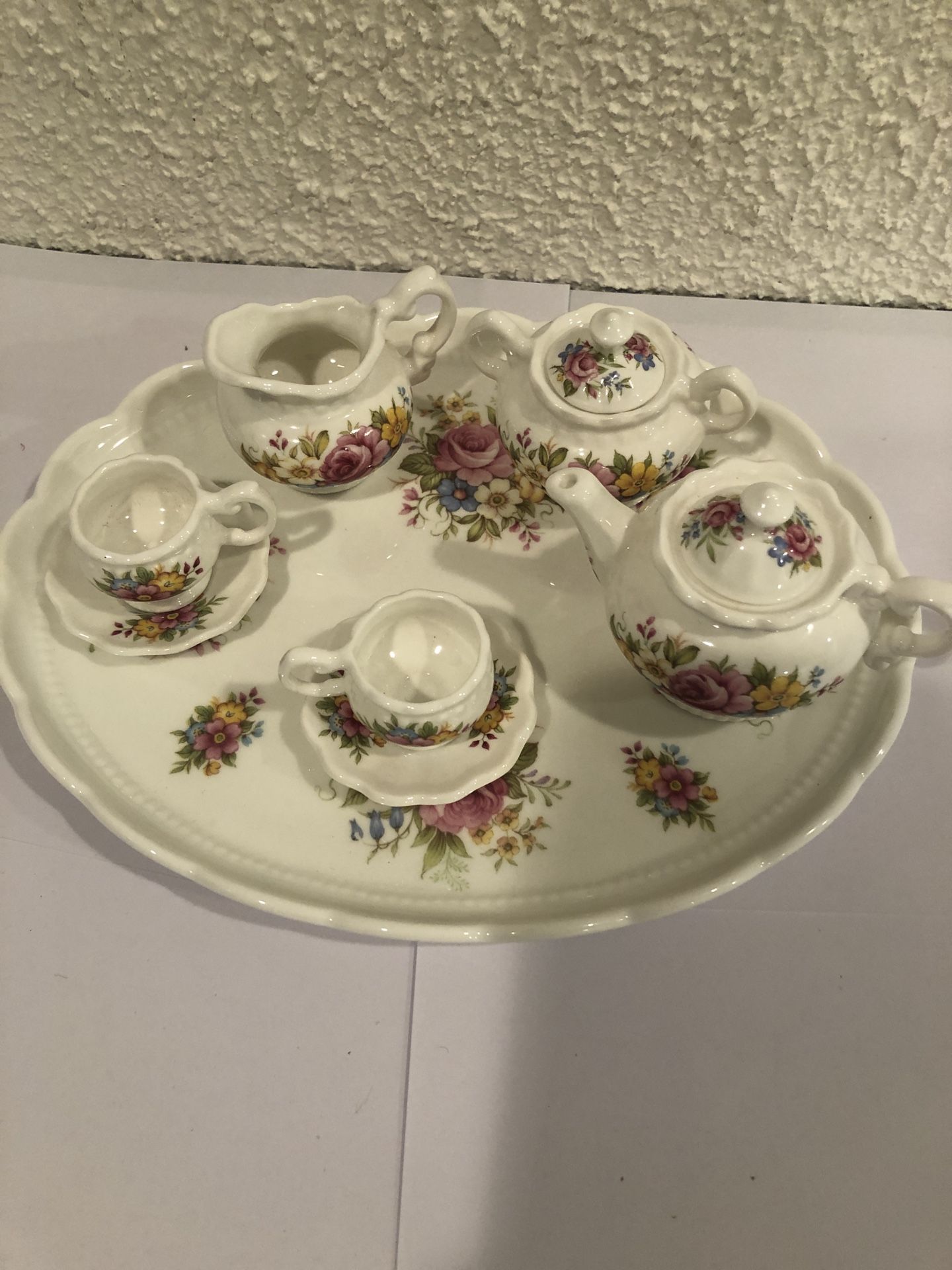 A Rare Miniature Bone China Tea Set by Connoisseur, Made In England , Tray Size Is 9””