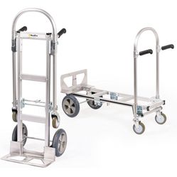 Junior Heavy Duty Convertible Hand Truck with Double Grip Handles-Aluminum Dolly Cart for Moving- 1,000 LB Capacity-Converts from Hand Truck to Platfo