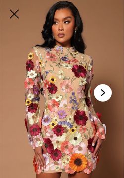 Beautiful Flower Embroidered mini dress, Fashion Nova Luxe, Nude/Multi Colored, XL