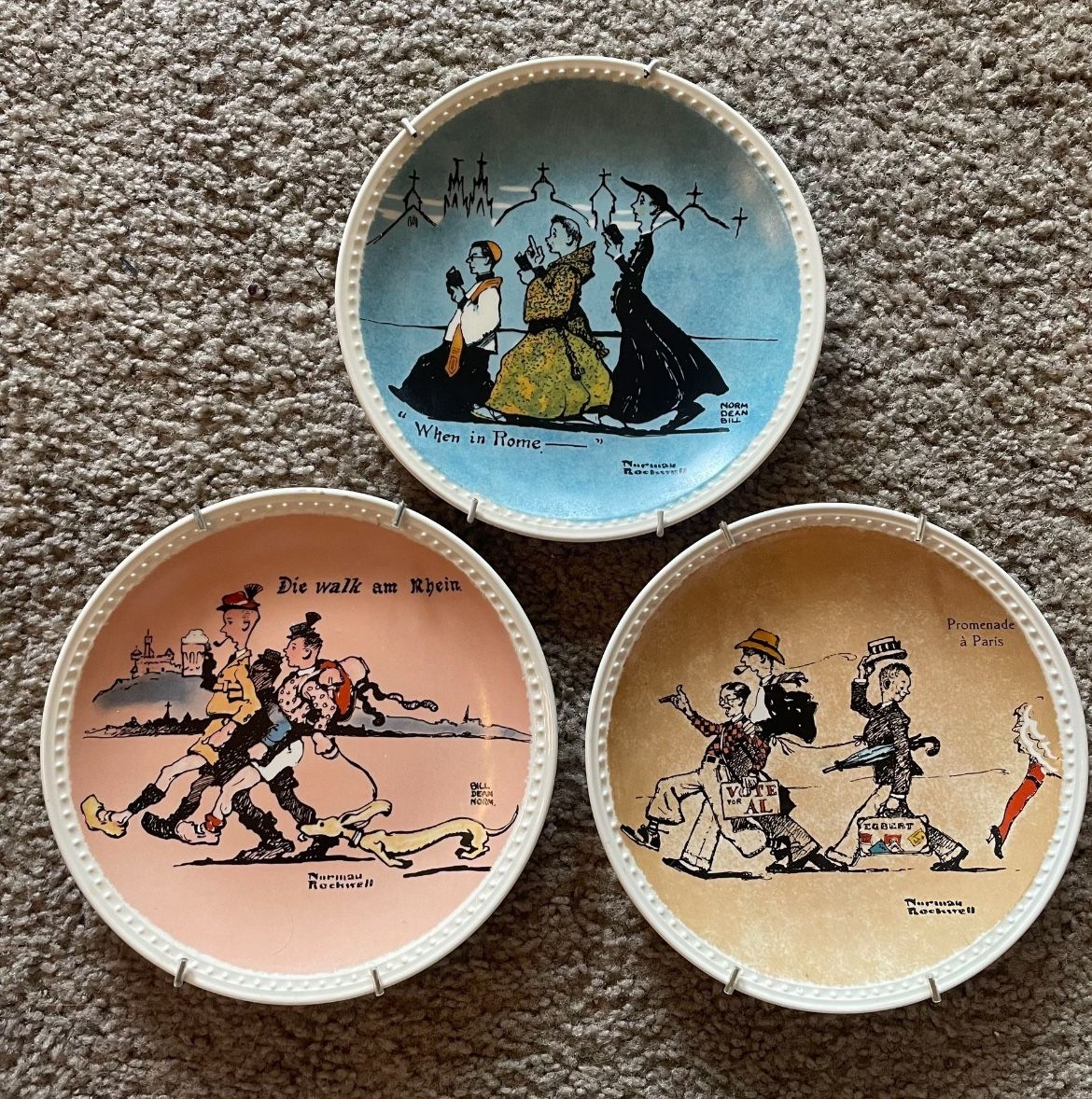 Norman Rockwell On Tour Lot Of 3 Plates 1982 Newell Pottery Limited Edition