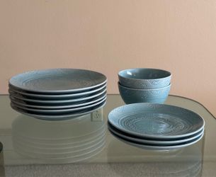 HTF 11 Pieces Threshold Kennet Azure Blue Teal Stoneware Dinnerware Dishes Plates Bowls