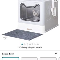 Medario Cat Litter Box with Litter Mat and Scoop, Large Foldable Litter Box with Lid, Front Entry Top Exit Kitty Litter Box, Odor Control Easy Clean (