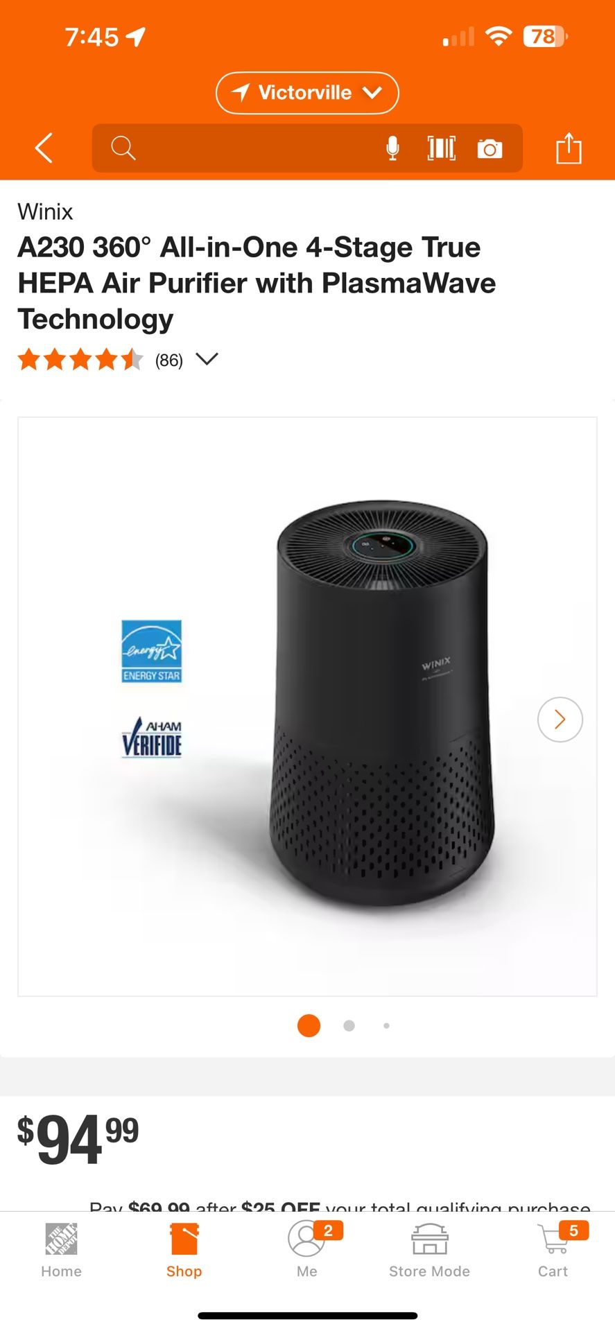 Winix A230 360° All-in-One 4-Stage True HEPA Air Purifier with PlasmaWave Technology