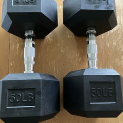 New 50 Lbs Set of 2 Hex Dumbbells, Rubber Encased,  $1 per pound, BalanceFrom Fitness 