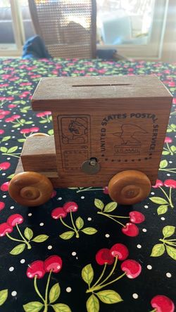 USPS Wooden Mail Truck Coin Bank
