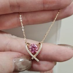 Heart Shape Pink Moissanite Certified Silver Jewelries 