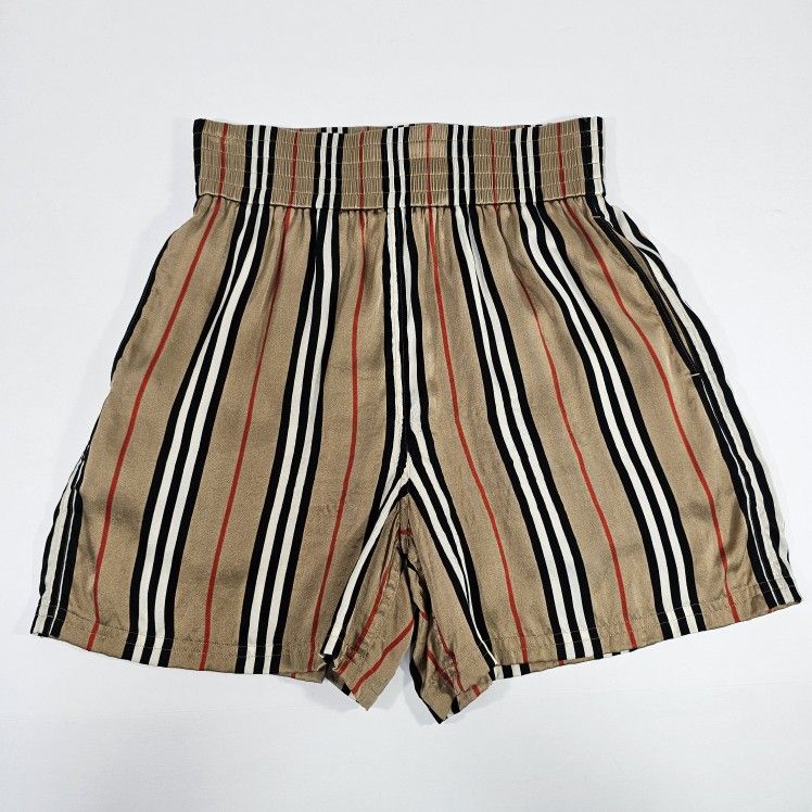 Burberry Women's Icon Striped Silk Shorts Size 2 - Poor Condition! For Upcycle